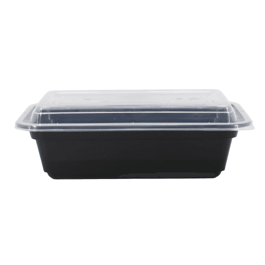 BLACK RECT CONTINER WITH LID 24OZ (5PCS)