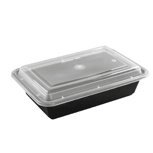 BLACK RECT CONTINER WITH LID 32OZ (5PCS)