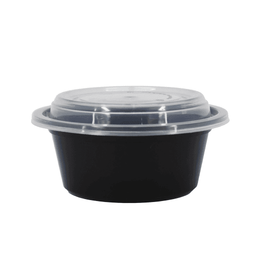 BLACK ROUND CONTINER WITH LID 16 OZ (5PCS)