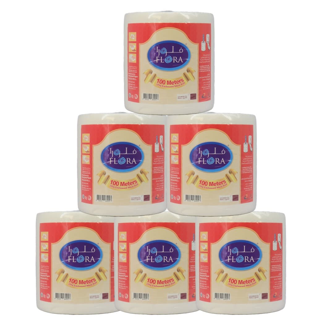 MAXI ROLL FLORA EMBOSSED 2PLY 100 MTR 6 PCS